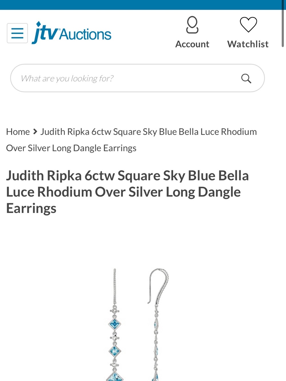 Judith Ripka Silver Drop Earrings with Teal-Blue Stones - Picture 3 of 3